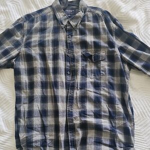 American Eagle Outfitters Navy and Beige Checkered Shirt